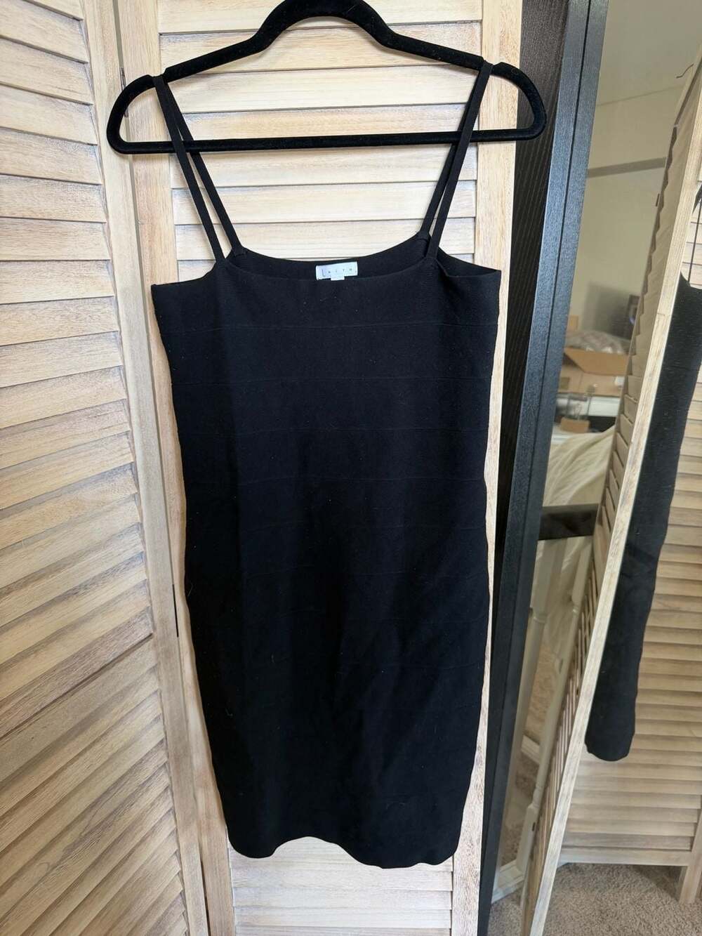 EUC Leith Black Ribbed Bodycon Cami Midi Dress Size L